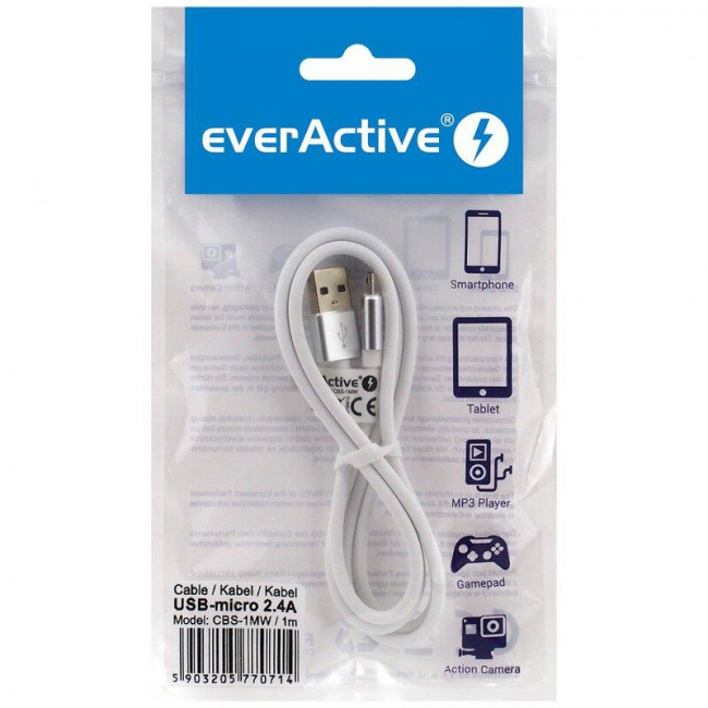 everActive Καλώδιο USB - micro USB 2.4A 1m Λευκό (CBS-1MW)