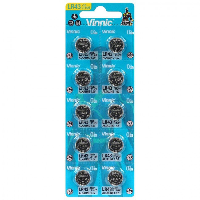 Vinnic Αλκαλικές Μπαταρίες Ρολογίων G12 / LR43 1.5V 10τμχ (L1142F-C10)