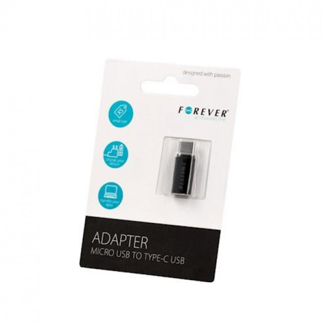 Forever Μετατροπέας micro USB Θυληκό - USB-C Αρσενικό Μαύρο