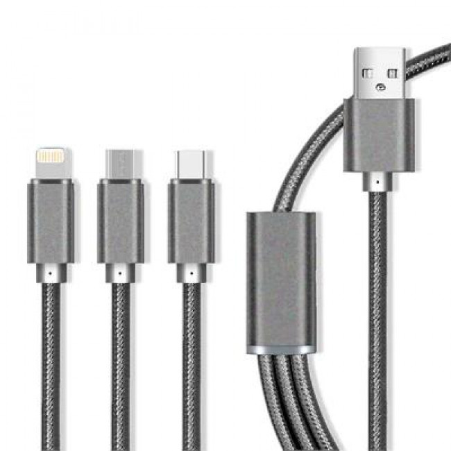 maXlife 3σε1 Καλώδιο USB - 1x USB-C / 1x micro USB / 1x Lightning 2.1A 1m Γκρι