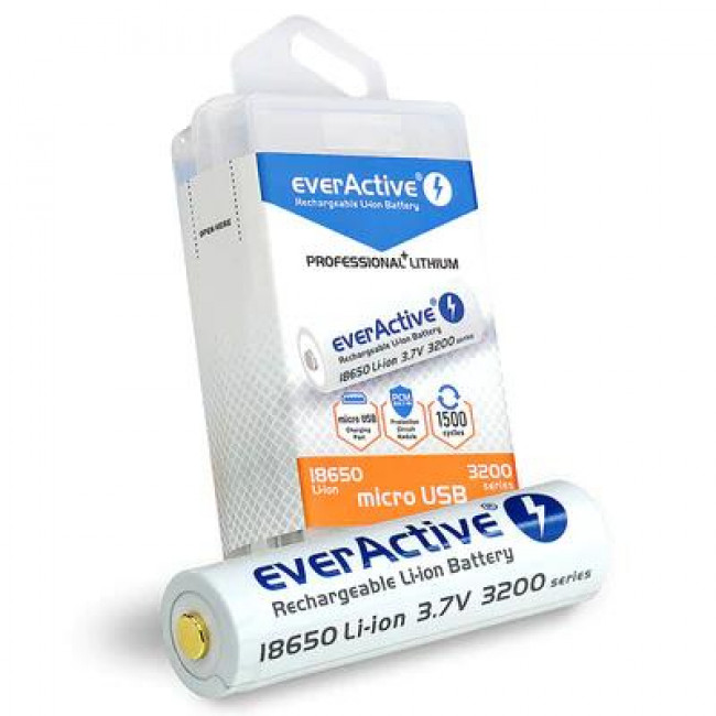 everActive Επαναφορτιζόμενη Μπαταρία Λιθίου 18650 3200mAh 3.7V με Θύρα micro USB & Θήκη Μεταφοράς (FWEV1865032MBOX)