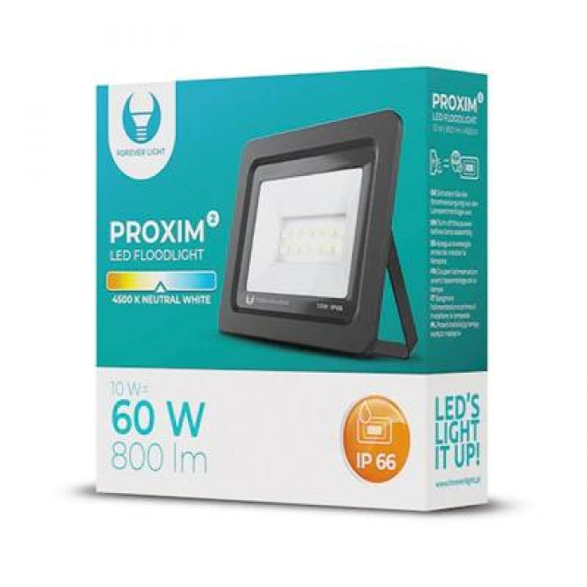 Forever Light PROXIM II Στεγανός Προβολέας LED 10W Φυσικό Λευκό 4500K 800lm 120° IP66 - Μαύρο (RTV003606)
