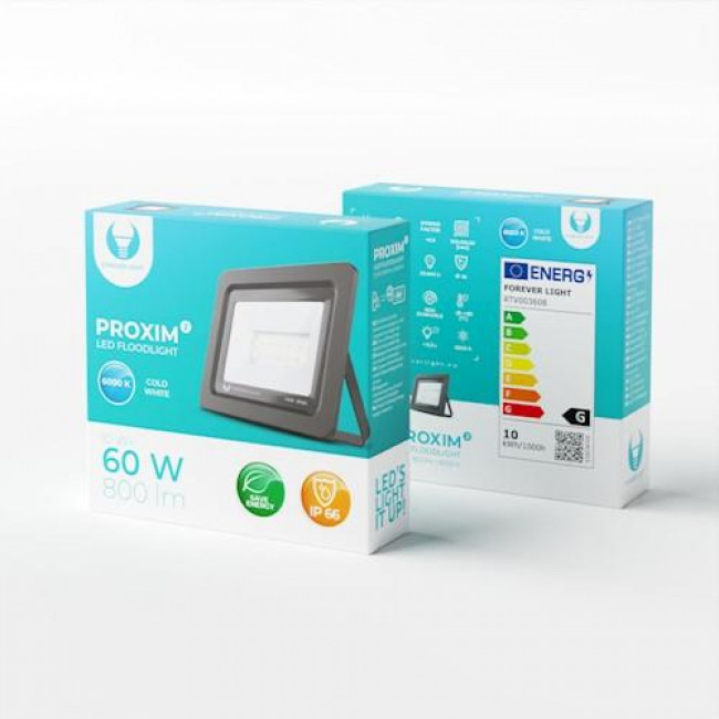 Forever Light PROXIM II Στεγανός Προβολέας LED 10W Ψυχρό Λευκό 6000K 800lm 120° IP66 - Μαύρο (RTV003608)