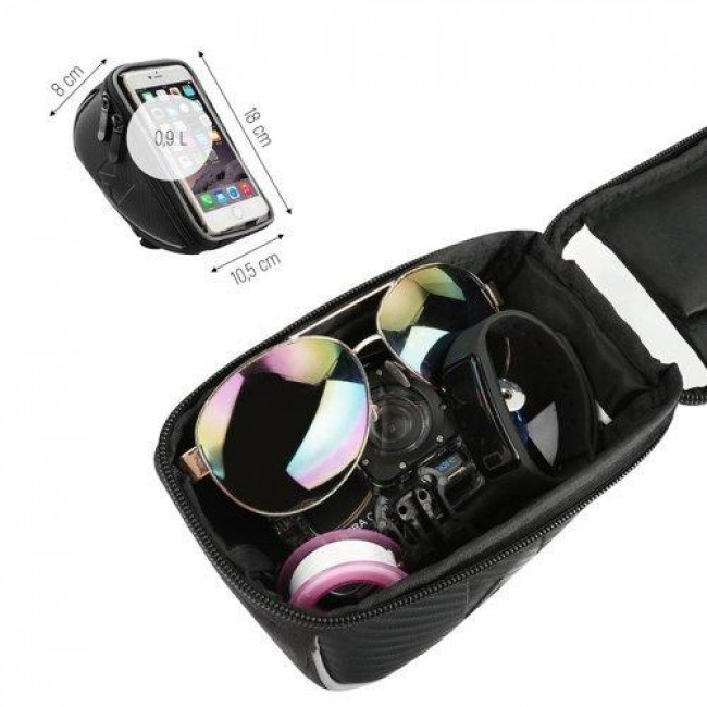 Wozinsky Bicycle Front Frame Handlebar Bag Touch Screen Phone Holder 6,5"  0,9L (WBB4BK)