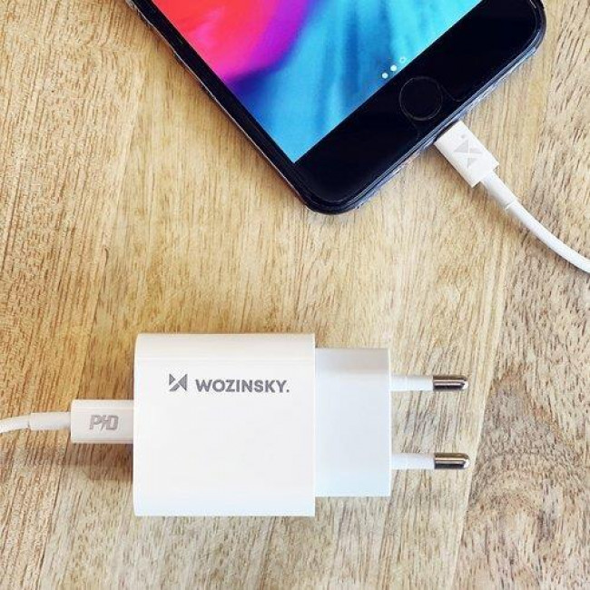 Wozinsky Γρήγορος Φορτιστής PD, 1x USB-C 20W +Καλώδιο USB-C to Lightning 1m Λευκό (WWC-03-L)
