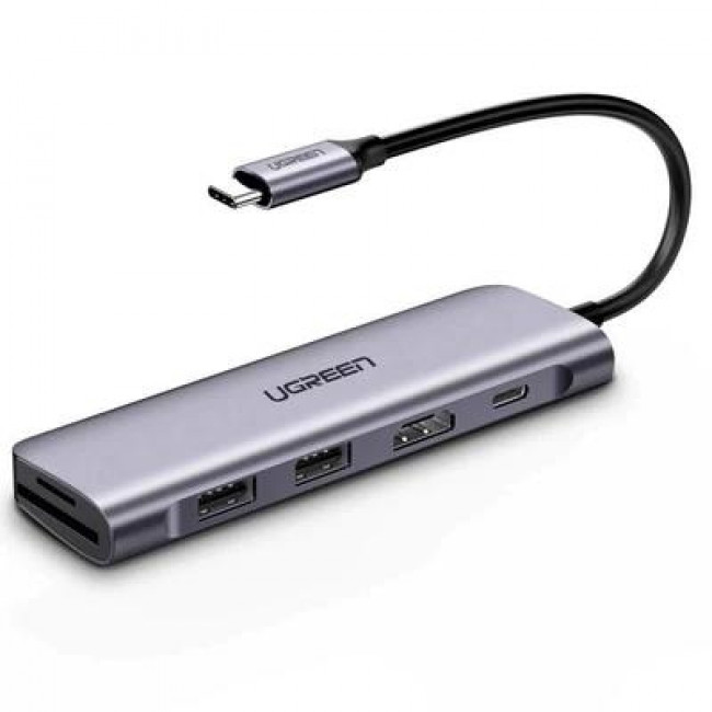 Ugreen CM195 6-in-1 Πολυλειτουργικός Αντάπτορας USB-C - 2x USB 3.0 / 1x HDMI / 1x USB-C PD 100W / 1x SD / 1x TF Γκρι (70411)