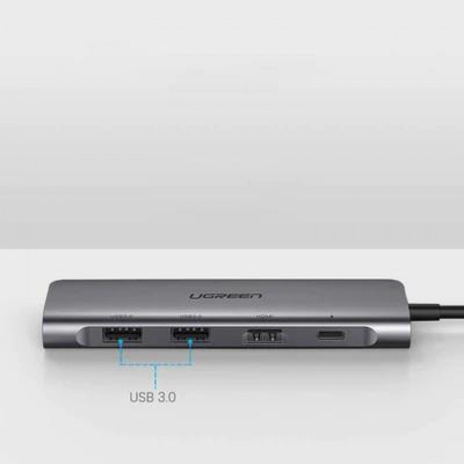 Ugreen CM195 6-in-1 Πολυλειτουργικός Αντάπτορας USB-C - 2x USB 3.0 / 1x HDMI / 1x USB-C PD 100W / 1x SD / 1x TF Γκρι (70411)