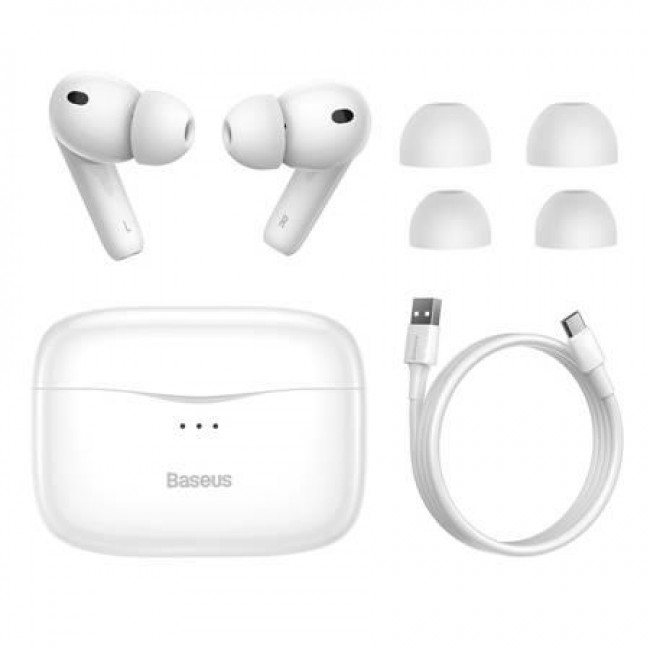 Baseus SIMU S2 Ασύρματα Ακουστικά με Active Noise Cancelation Λευκό (NGS2-02)