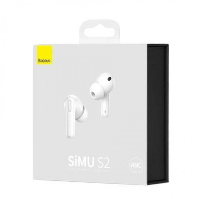 Baseus SIMU S2 Ασύρματα Ακουστικά με Active Noise Cancelation Λευκό (NGS2-02)