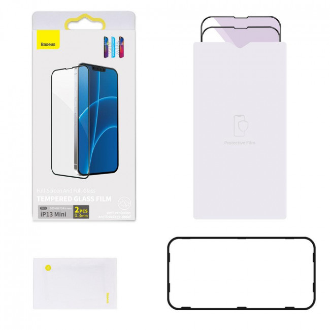 Baseus Full Screen Tempered Glass 0.30mm με Οδηγό Τοποθέτησης για iPhone 13 mini 2τμχ (SGQP010001)