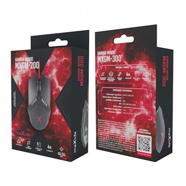 maXlife MXGM-200 Gaming Mouse 800/1000/1600/2400 DPI 1,8m Black