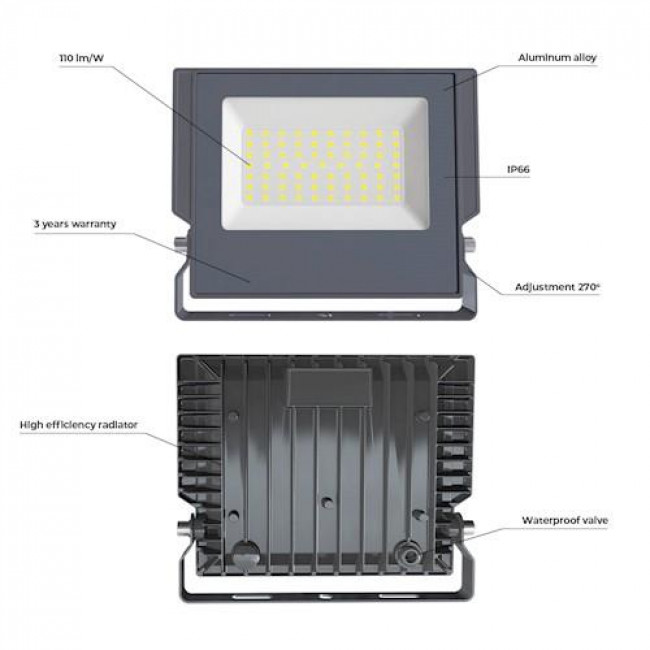 Forever Light ASPIRE Στεγανός Προβολέας LED  100W Φυσικό Λευκό 4500K 11000lm 120° IP66 (RTV0700007)