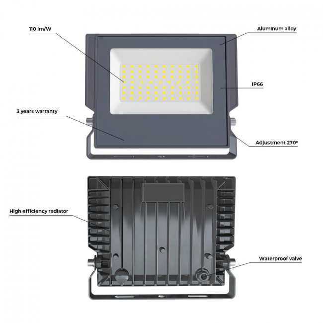 Forever Light ASPIRE Στεγανός Προβολέας LED  10W Ψυχρό Λευκό 6000K 1100lm 120° IP66 (RTV0700002)