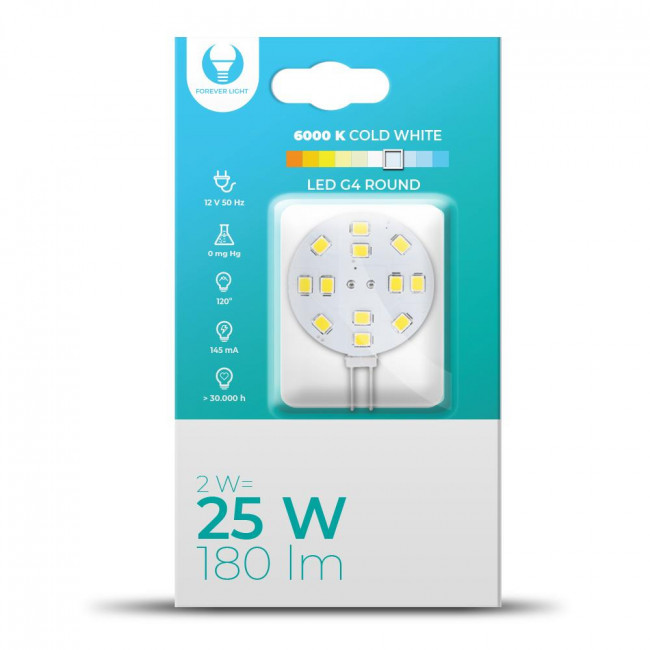 Forever Light Λάμπα LED για Ντουί G4 και Σχήμα Round 2W 12V Ψυχρό Λευκό 6000K 180lm (RTV003661)