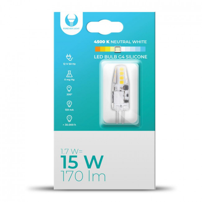 Forever Light Λάμπα LED Σιλικόνης για Ντουί G4 1.7W 12V Φυσικό Λευκό 4500K 170lm (RTV003663)