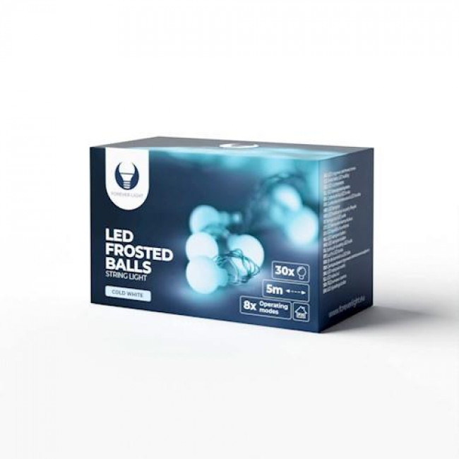 Forever Light LED Διακοσμητικό Φωτιστικό 5m IP20 με 30 LED Frosted Λαμπάκια σε Ψυχρό Λευκό 230V (RTV100236)