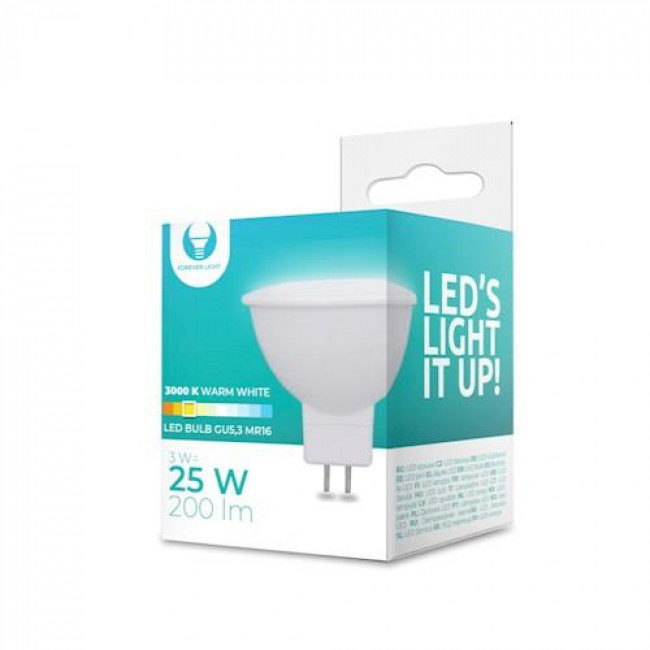 Forever Light Λάμπα LED για Ντουί GU5.3 και Σχήμα MR16 3W 12V Θερμό Λευκό 3000K 200lm 120° (RTV0600001)