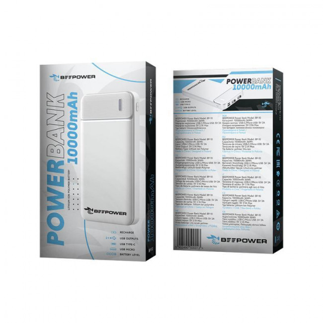 BeePower BP-10 Power Bank 2x USB-A 2.1A 10000mAh White