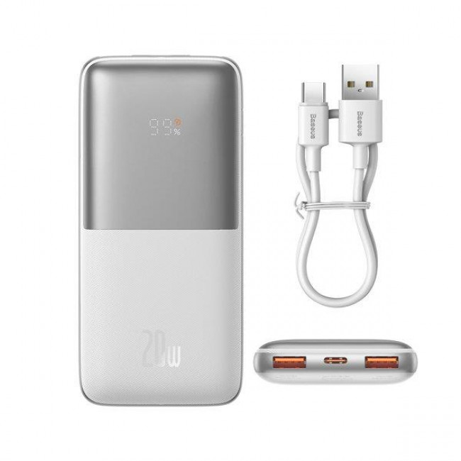 Baseus Bipow Pro 10000mAh 20W Powerbank with USB Type A - USB Type C 3A 0.3m Cable White (PPBD040202)