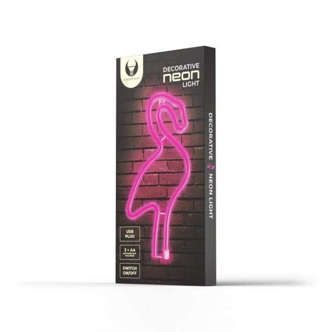 Forever Light FLNE18 Neon LED Wall Light Flamingo Pink USB & Battery