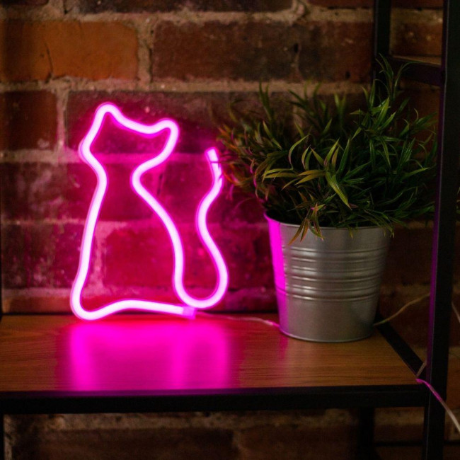 Forever Light FLNEO4 Neon LED Wall Light CAT Pink USB & Battery