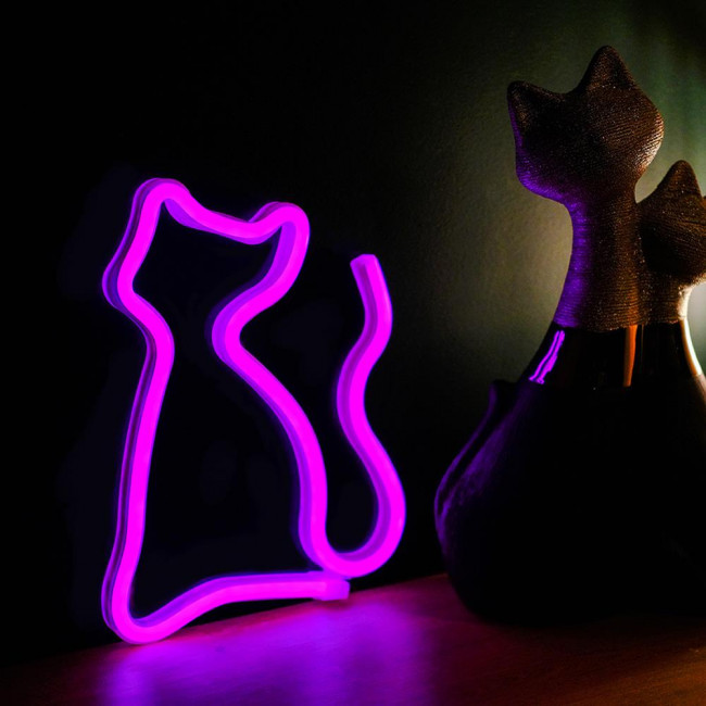 Forever Light FLNEO4 Neon LED Wall Light CAT Pink USB & Battery