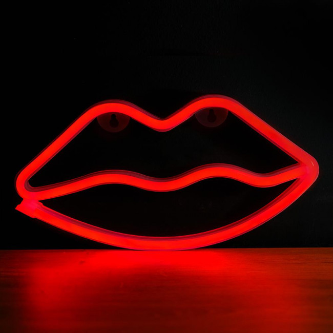 Forever Light FLNEO8 Neon LED Wall Light LIPS Red USB & Battery