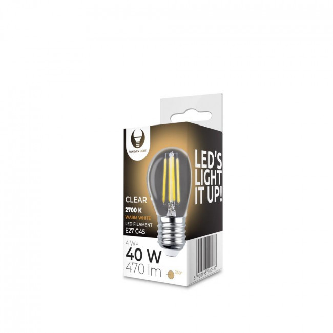 Forever Light Λάμπα LED Filament για Ντουί E27 και Σχήμα G45 4W Θερμό Λευκό 2700K 470lm με Διάφανο Κάλυμμα (RTV0100003)