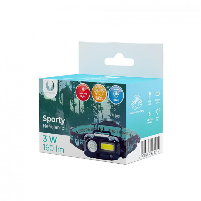 Forever Light LED Head Lamp Sporty XP-E, Rechargeable 1200mAh, 3W, 160lm