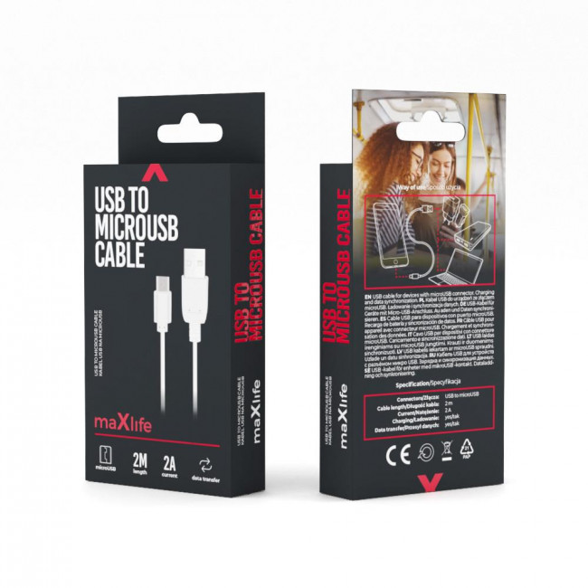 maXlife Καλώδιο USB - micro USB 2A 2m Λευκό (OEM0101019)
