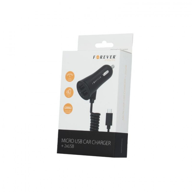 Forever Φορτιστής Αυτοκινήτου με 2x USB 3.4A και Καλώδιο micro USB Σπιράλ 1m Μαύρο