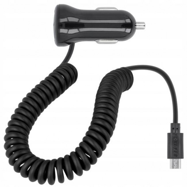 Forever Φορτιστής Αυτοκινήτου 0.75A με Καλώδιο micro USB Σπιράλ 1.5m Μαύρο