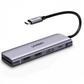 Ugreen CM195 6-in-1 Πολυλειτουργικός Αντάπτορας USB-C - 2x USB 3.0 / 1x HDMI / 1x USB-C PD 100W / 1x SD / 1x TF Γκρι (70411)