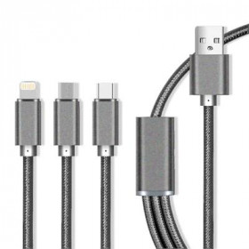 maXlife 3σε1 Καλώδιο USB - 1x USB-C / 1x micro USB / 1x Lightning 2.1A 1m Γκρι