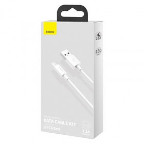 Baseus Simple Wisdom Καλώδιο Δεδομένων Kit USB - micro USB 2.1A 1.5m 2τμχ Λευκό (TZCAMZJ-02)