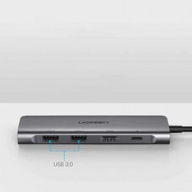 Ugreen CM195 6-in-1 Πολυλειτουργικός Αντάπτορας USB-C - 2x USB 3.0 / 1x HDMI / 1x USB-C PD 100W / 1x SD / 1x TF Γκρι (70411)