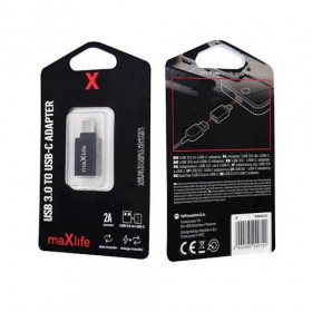 maXlife USB 3.0 Μετατροπέας USB-A Θυληκό - USB-C Αρσενικό 2A Μαύρο