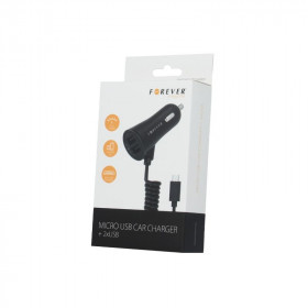Forever Φορτιστής Αυτοκινήτου με 2x USB 3.4A και Καλώδιο micro USB Σπιράλ 1m Μαύρο